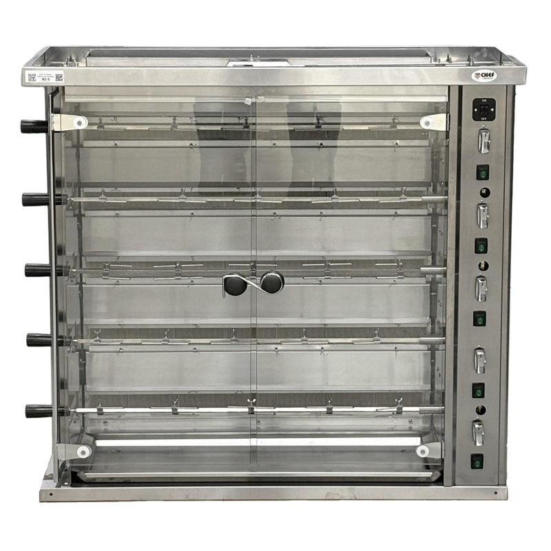 CHEF 47″ Countertop Natural Gas Rotisserie, 5 Spits, 20 Chicken Capacity, KJ-5