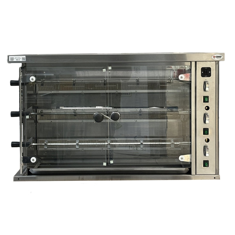 CHEF Countertop Natural Gas Rotisserie, 3 Spits, 12 Chicken Capacity KJ-3