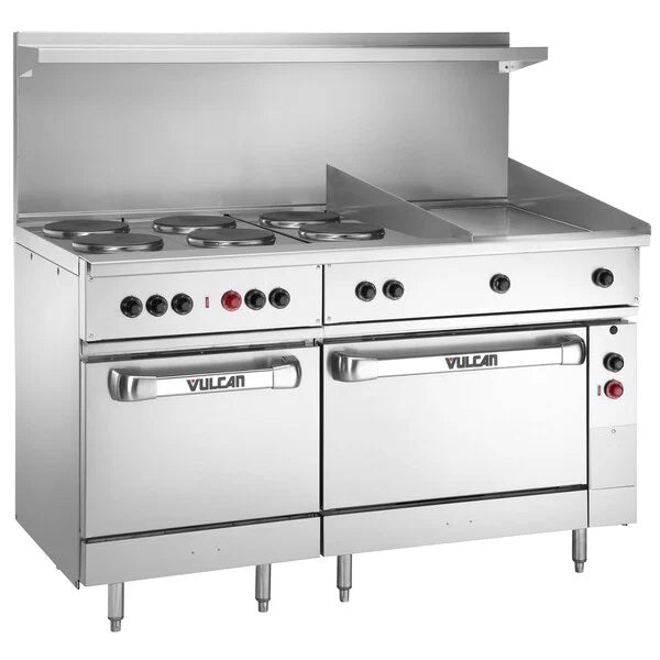 Vulcan Endurance Series 60" Electric Range with 6 French Plates, 24" Griddle, 1 Standard Oven, and 1 Oversized Oven EV60SS-6FP24G208