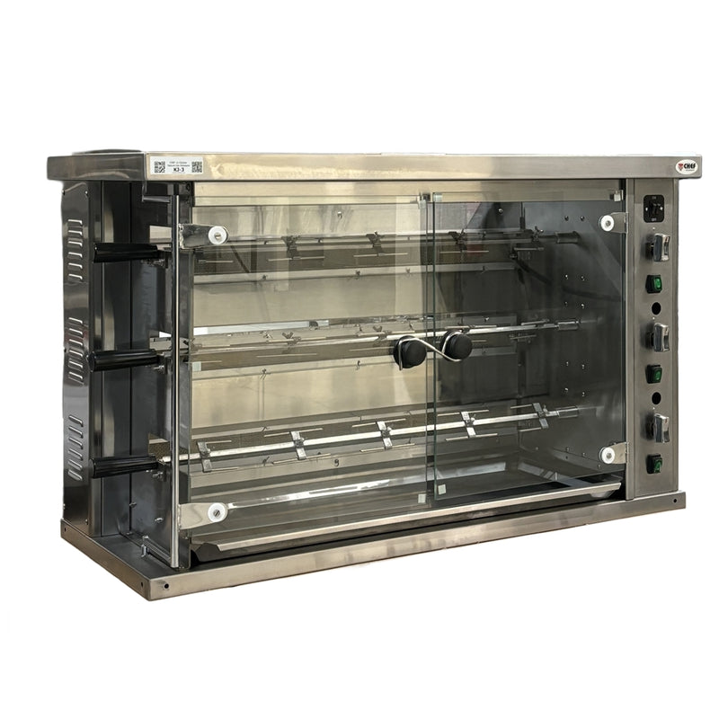 CHEF Countertop Natural Gas Rotisserie, 3 Spits, 12 Chicken Capacity KJ-3