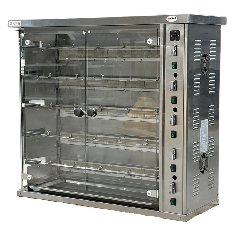 CHEF 47″ Countertop Natural Gas Rotisserie, 5 Spits, 20 Chicken Capacity, KJ-5