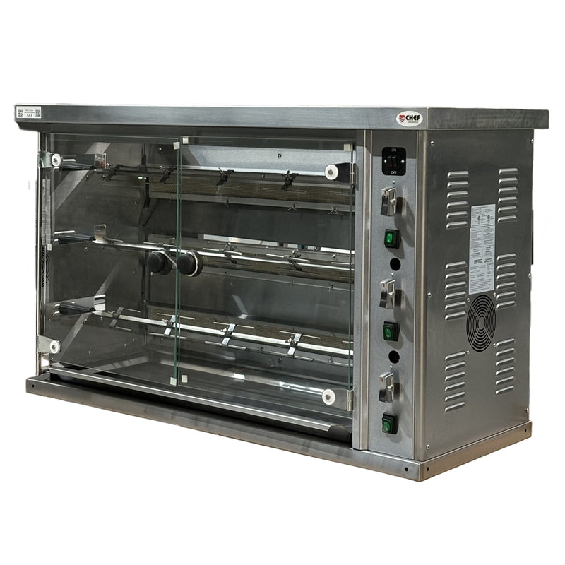 CHEF Countertop Natural Gas Rotisserie, 3 Spits, 12 Chicken Capacity KJ-3