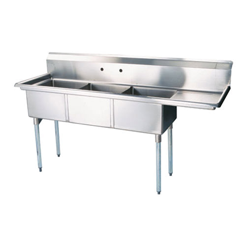 EFI 18″ x 21″ x 14″ Center Drain Triple Compartment Sink With Right Drain Board SI821-3RC