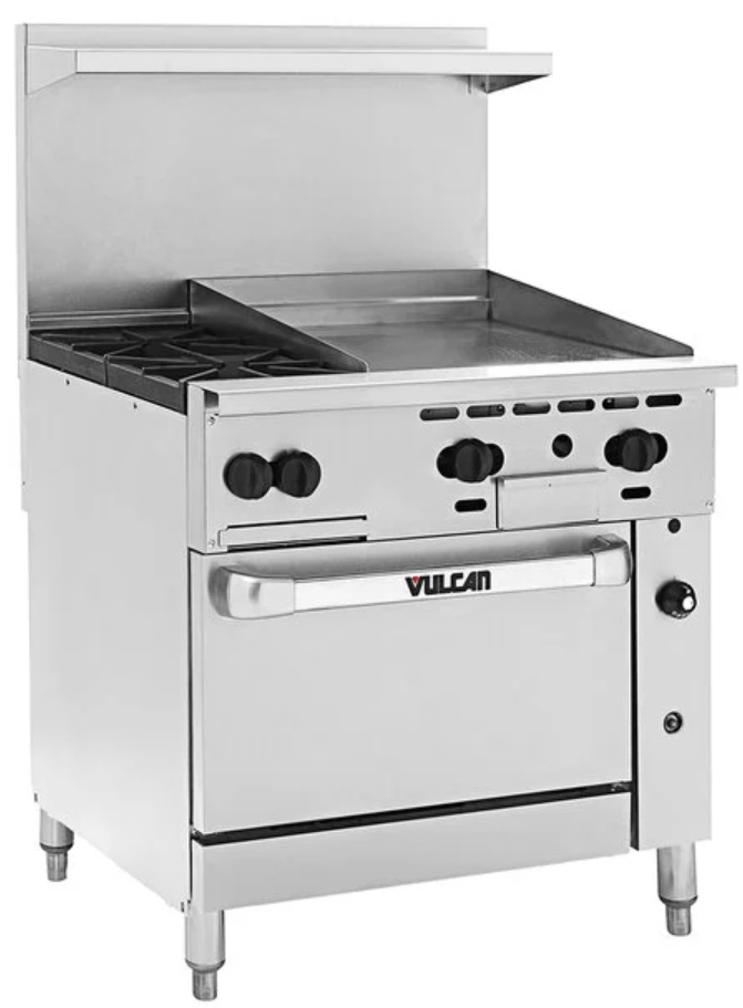 Vulcan Natural Gas 2 Burner 36'' Range with 24'' Manual Griddle Used FOR02020