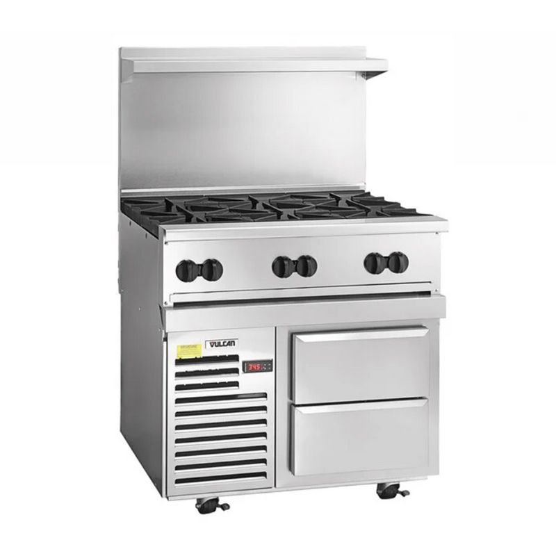 Vulcan Endurance 6 Burner 36" Natural Gas Range with Refrigerated Base 36R-6BN