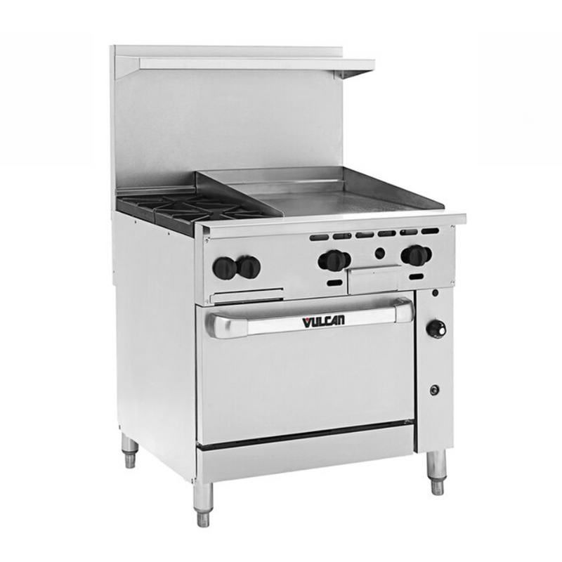 Vulcan Endurance 2 Burner 36" Natural Gas Range with 24" Manual Griddle and Refrigerated Base 36R-2B24G