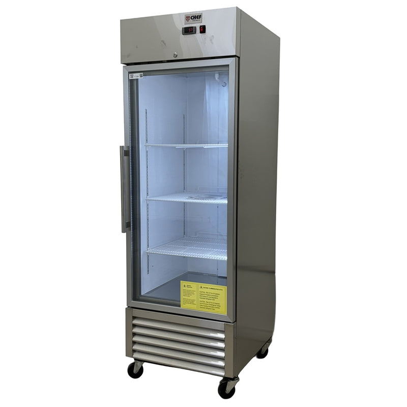 27'' CHEF Reach In Single Glass Door Cooler 21 Cu.Ft., ST-23BRG