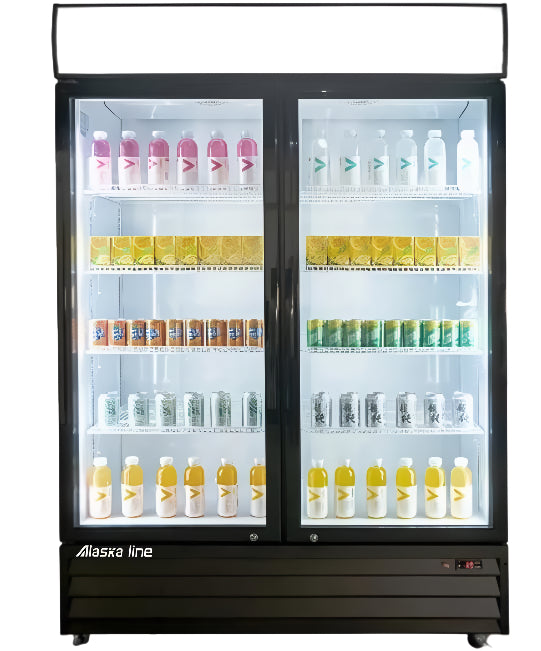 53" Alaska Line Double Glass Door Freezer with Black Frame HIT-800