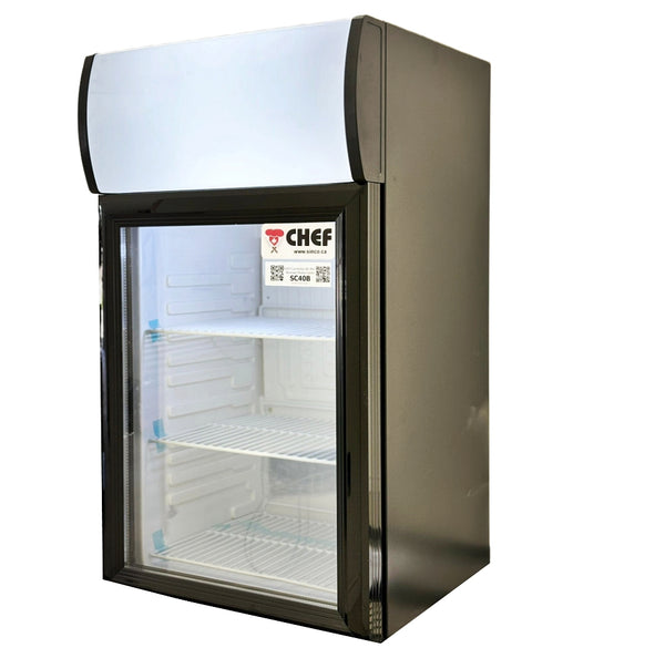 CHEF 16'' Countertop Glass Door Mini Beverage Display Cooler 40L Capacity, SC40B